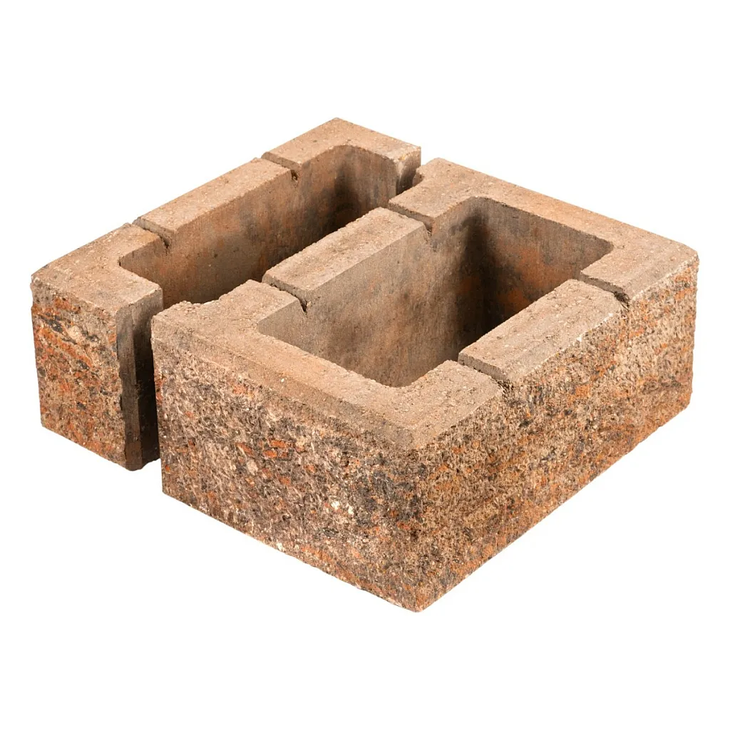 Element stalp gard, Symmetrica, Gardeo, beton, caramiziu - gri, 380 x 380 x 160 mm